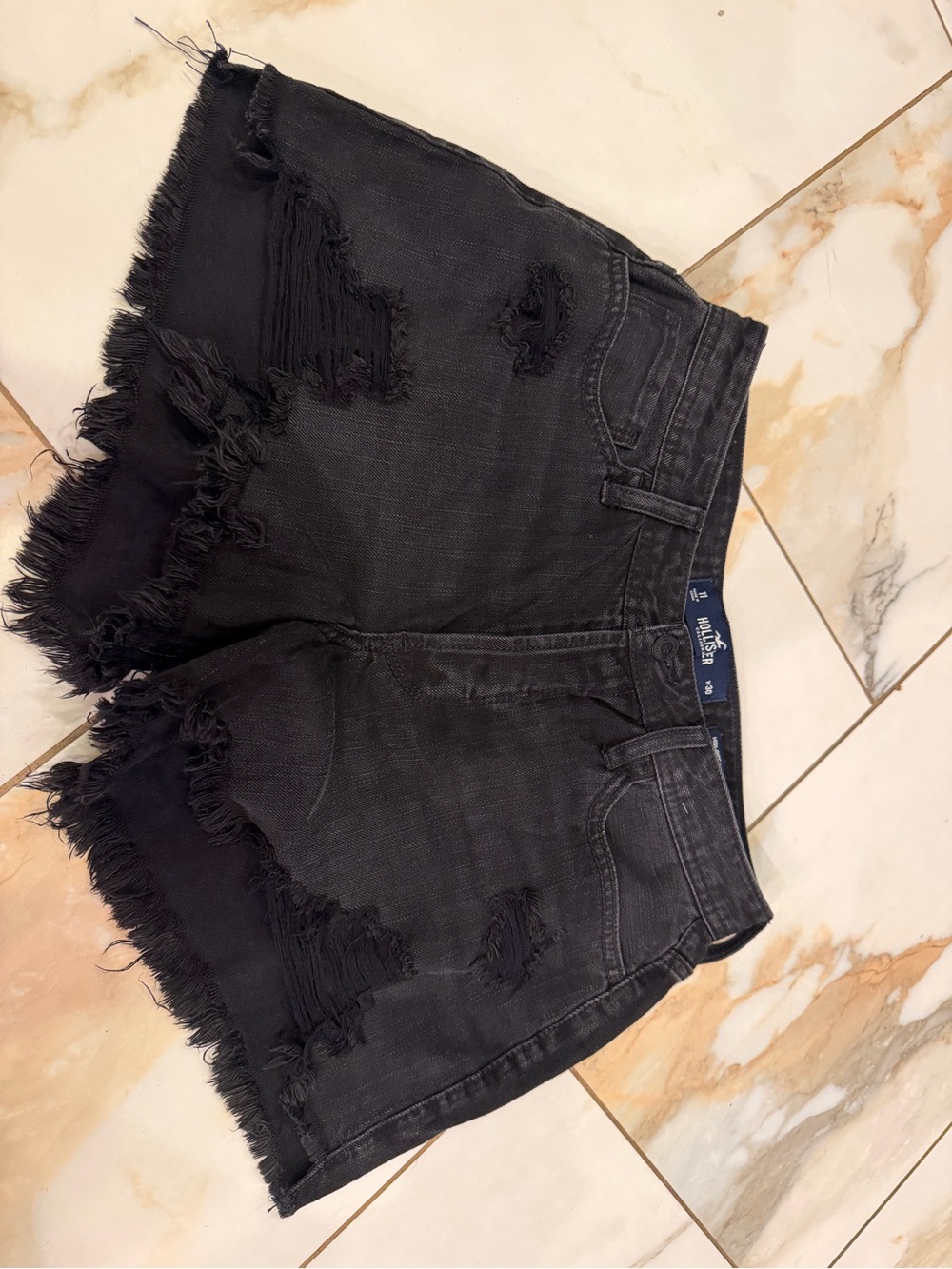 Hollister Black Ripped Frayed Denim Shorts